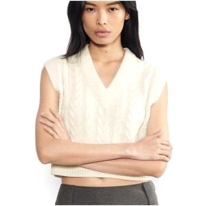 NEW! Sunday Best Wool Blend Cropped Cable Knit Sweater Vest Cream Ivory SZ S